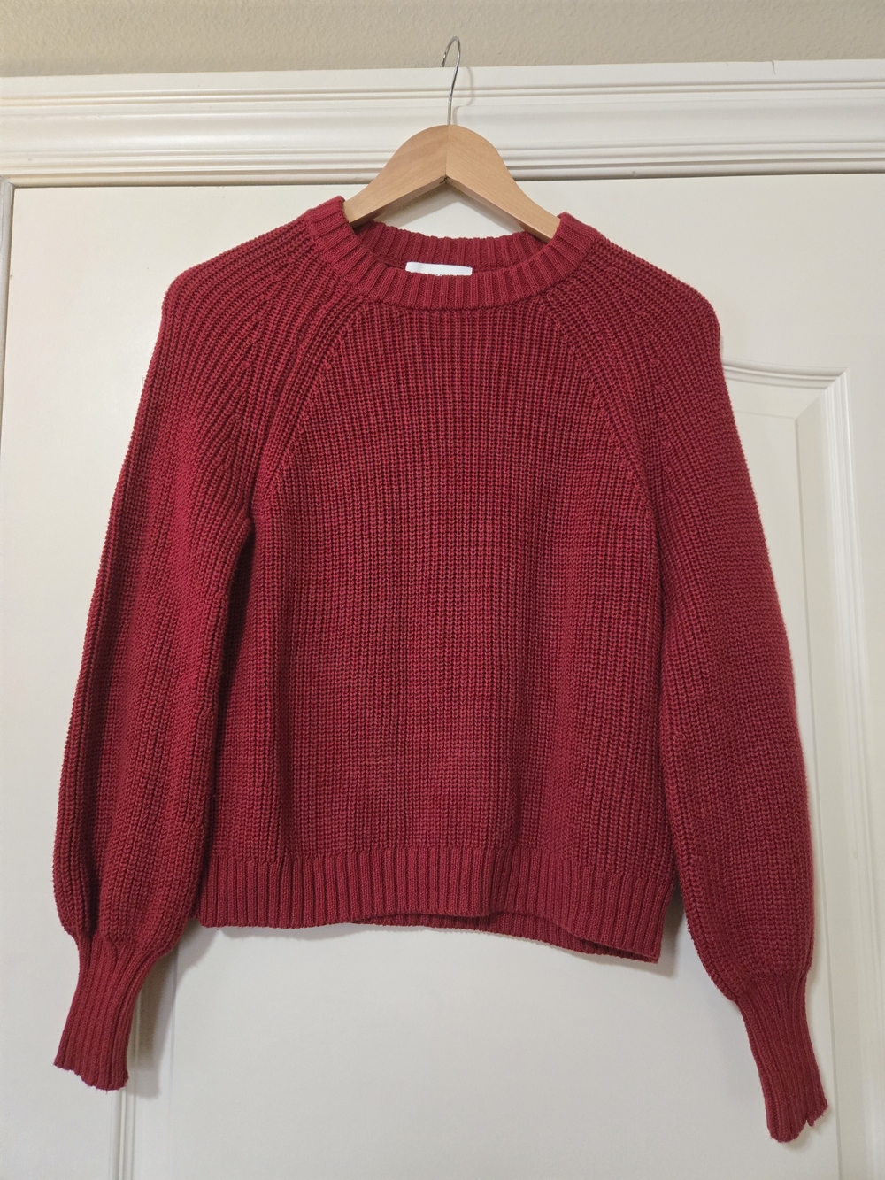 Crewneck Chunky Knit Sweater in Deep Red Cozy Warm Layering